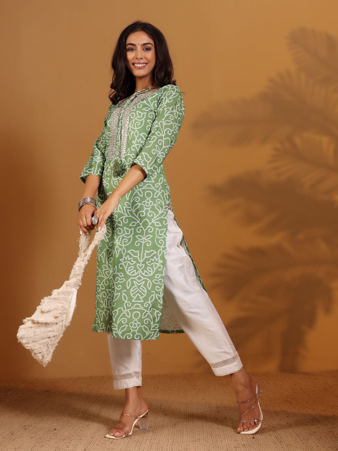 Varanga Bandhani Printed Sequinned Tie-Up Neck Kurta