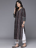 Varanga Women Black Straight Kurta With Three- Quarter Sleeve.