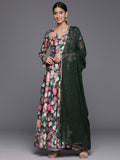 Varanga WomenWomen Green Floral Printed Angrakha Style Anarkali Kurta Paired With Dupatta