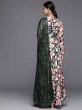 Varanga WomenWomen Green Floral Printed Angrakha Style Anarkali Kurta Paired With Dupatta