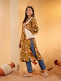 Varanga Women Mustard Floral Printed Straight Kurta With Flared Sleeves