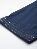 Varanga Women Blue Lace Embroidered Anarkali Kurta Paired With Net Sequined Dupatta