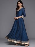Varanga Women Blue Lace Embroidered Anarkali Kurta Paired With Net Sequined Dupatta