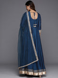 Varanga Women Blue Lace Embroidered Anarkali Kurta Paired With Net Sequined Dupatta