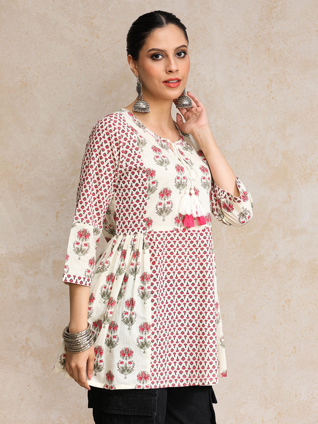 Varanga Women Ethnic Floral Jaipuri Printed Flared Tunic