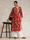 Varanga Women Bold Floral Printed With Lace gota patti Detailed Yoke Kurta