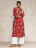 Varanga Women Bold Floral Printed With Lace gota patti Detailed Yoke Kurta