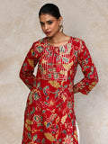 Varanga Women Bold Floral Printed With Lace gota patti Detailed Yoke Kurta