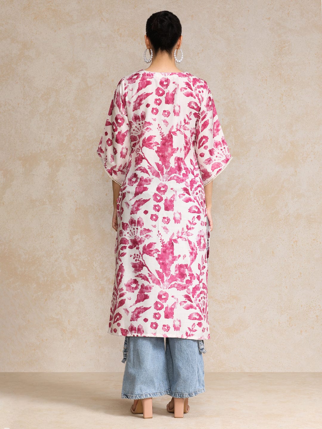 Abstract Printed V Neck Flared Sleeve Kurta