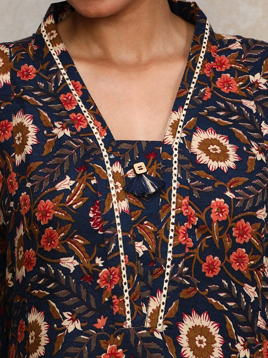 Varanga Women Ethnic Jaipuri Printed V Neck A-Line Kurta