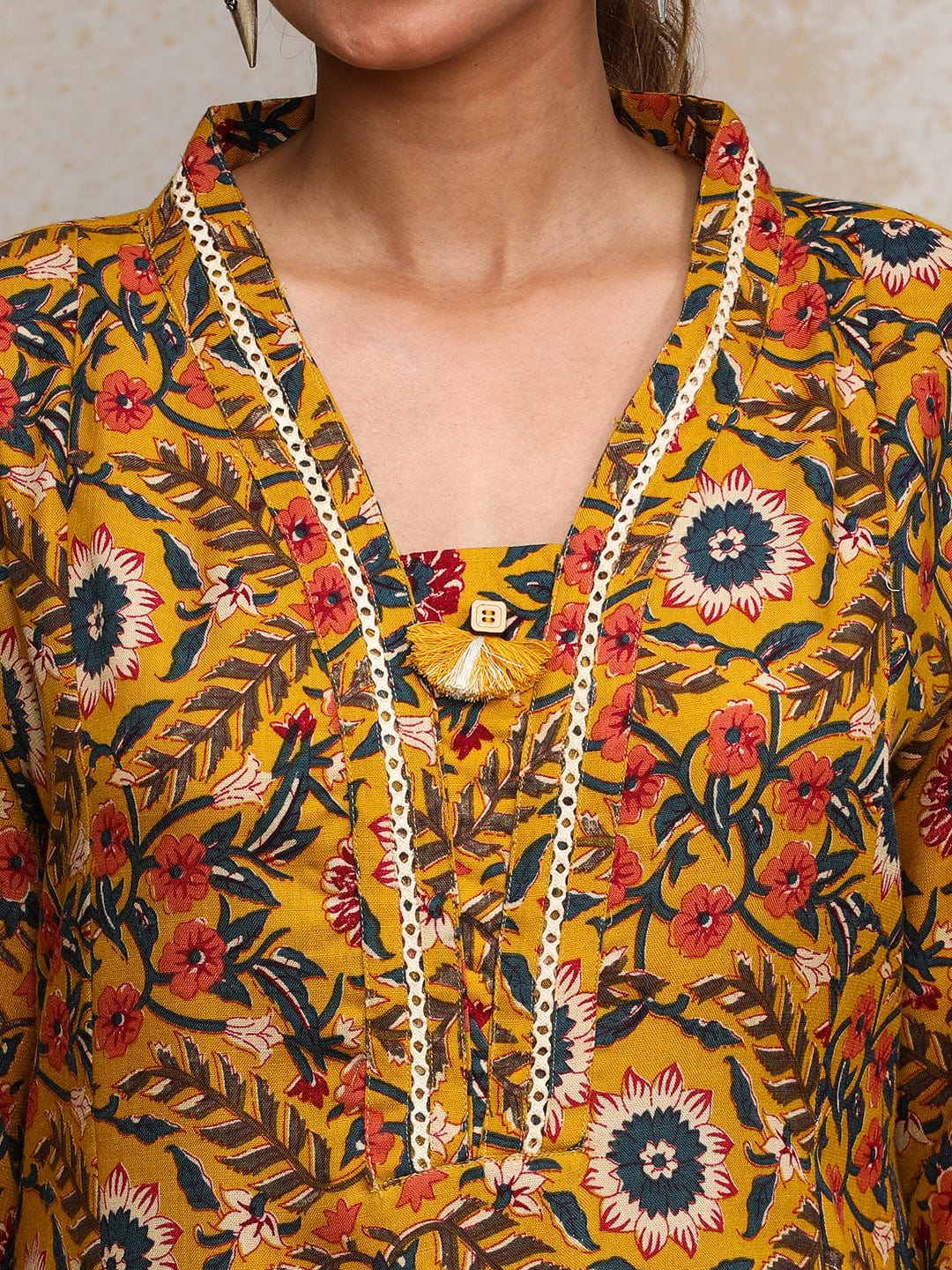 Varanga Women Ethnic Jaipuri Printed V Neck A-Line Kurta