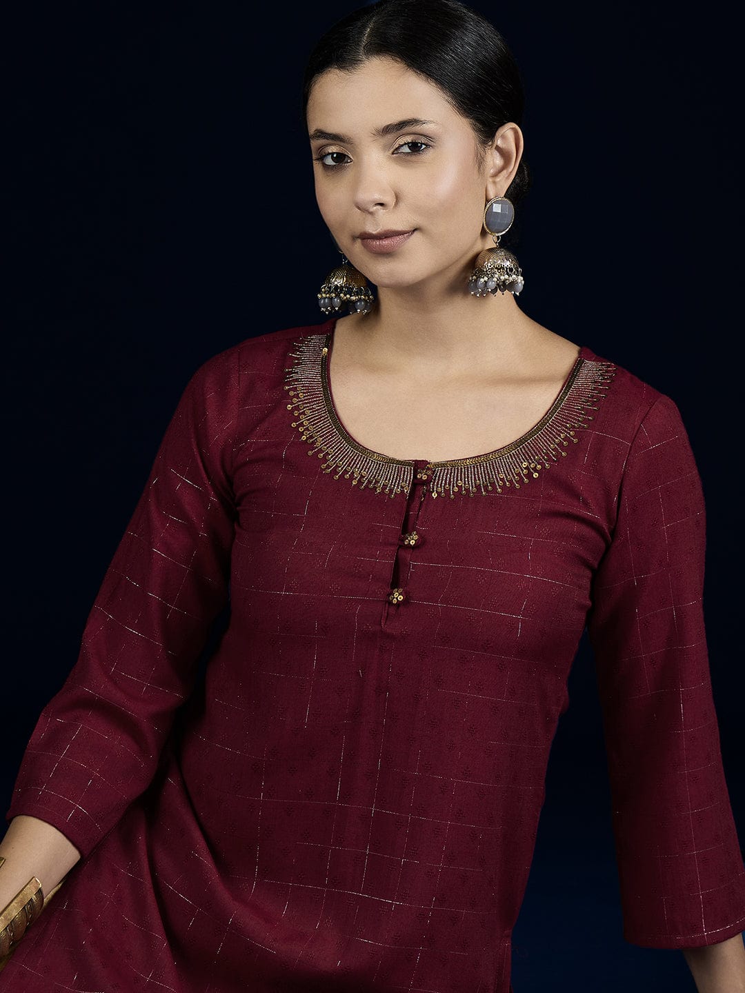 Varanga Maroon  Straight-Fit Kurta With Sequence Detailing