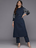 Varanga Women Blue Embroidered Kurta With Bottom