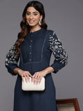 Varanga Women Blue Embroidered Kurta With Bottom