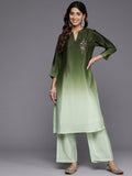 Varanga Women Mandarin Collar Placement Embroidered Kurta Paired With Tonal Bottom
