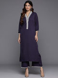 Varanga Women Navy Blue Lace Detailed Kurta Set