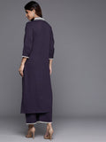 Varanga Women Navy Blue Lace Detailed Kurta Set