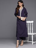 Varanga Women Navy Blue Lace Detailed Kurta Set