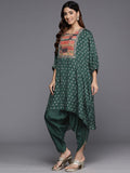 Varanga Women Green Pure Muslin Sequins And Beads Embellished Kaftan Kurta Apired With Dhoti Pants