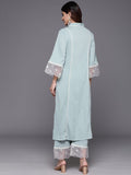 Varanga Women Sea Green Organza And Lace Detailed Kurta Set