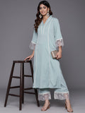 Varanga Women Sea Green Organza And Lace Detailed Kurta Set