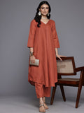 Varanga Women Orange Solid A-Line Kurta Paired With Tonal Bottom