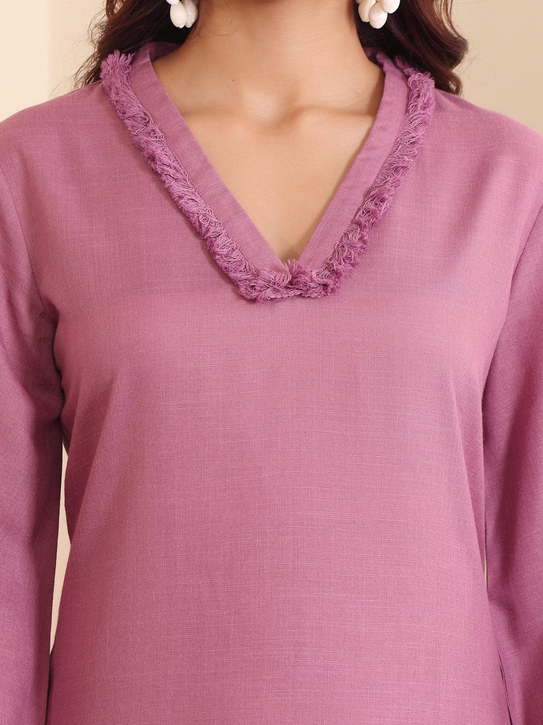 Varanga Women Purple Fringed V Neck Kurta Set