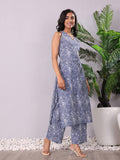 Varanga Women Paisely Printed Pure Cotton Halter Neck Kurta With Trousers
