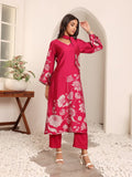 Varanga Women Fuchsia Pink Floral Printed Gota Detail Flared Sleeve Kurta With Solid Trouser