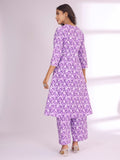 Varanga Women Ethnic Floral Printed V Neck A Line Kurta With Trouser