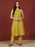 Varanga Women Round Neck Sleeveless Apple Hem, Heart Shaped Embroidered Kurta With Trouser