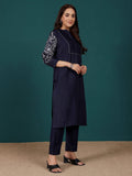 Varanga Women Floral Thread Embroidered Balloon Sleeve Pintuck Yoke Kurta With Trouser