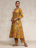 Varanga Women Ethnic Jaipuri Floral Printed Angrakha Anarkali Kurta With Trouser