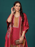 Varanga Women V Neck Ethnic Printed Zari Detailed Kaftan With Trouser
