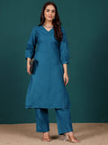 Varanga Women V Neck Ballon Sleeve Straight Kurta With Trouser