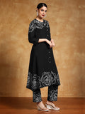 Varanga Women-Bold Floral Placement Printed Flared Kurta With Trouser