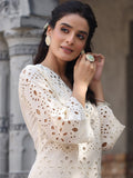 Varanga Women Floral Motif SchIffli Flared Sleeve Kurta With Trouser