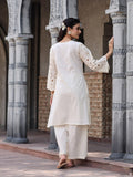 Varanga Women Floral Motif SchIffli Flared Sleeve Kurta With Trouser