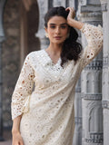 Varanga Women Floral Motif SchIffli Flared Sleeve Kurta With Trouser