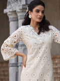 Varanga Women Floral Motif SchIffli Flared Sleeve Kurta With Trouser