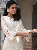 Varanga Women Floral Motif SchIffli Flared Sleeve Kurta With Trouser
