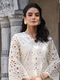 Varanga Women Floral Motif SchIffli Flared Sleeve Kurta With Trouser