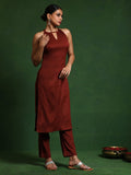 Varanga Women brown Halter Neck Straight Kurta with trouser