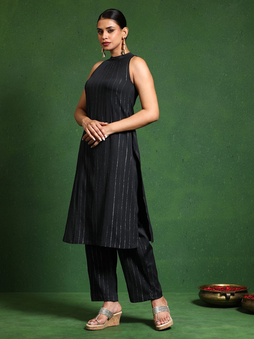 Varanga Women brown Halter Neck Straight Kurta with trouser