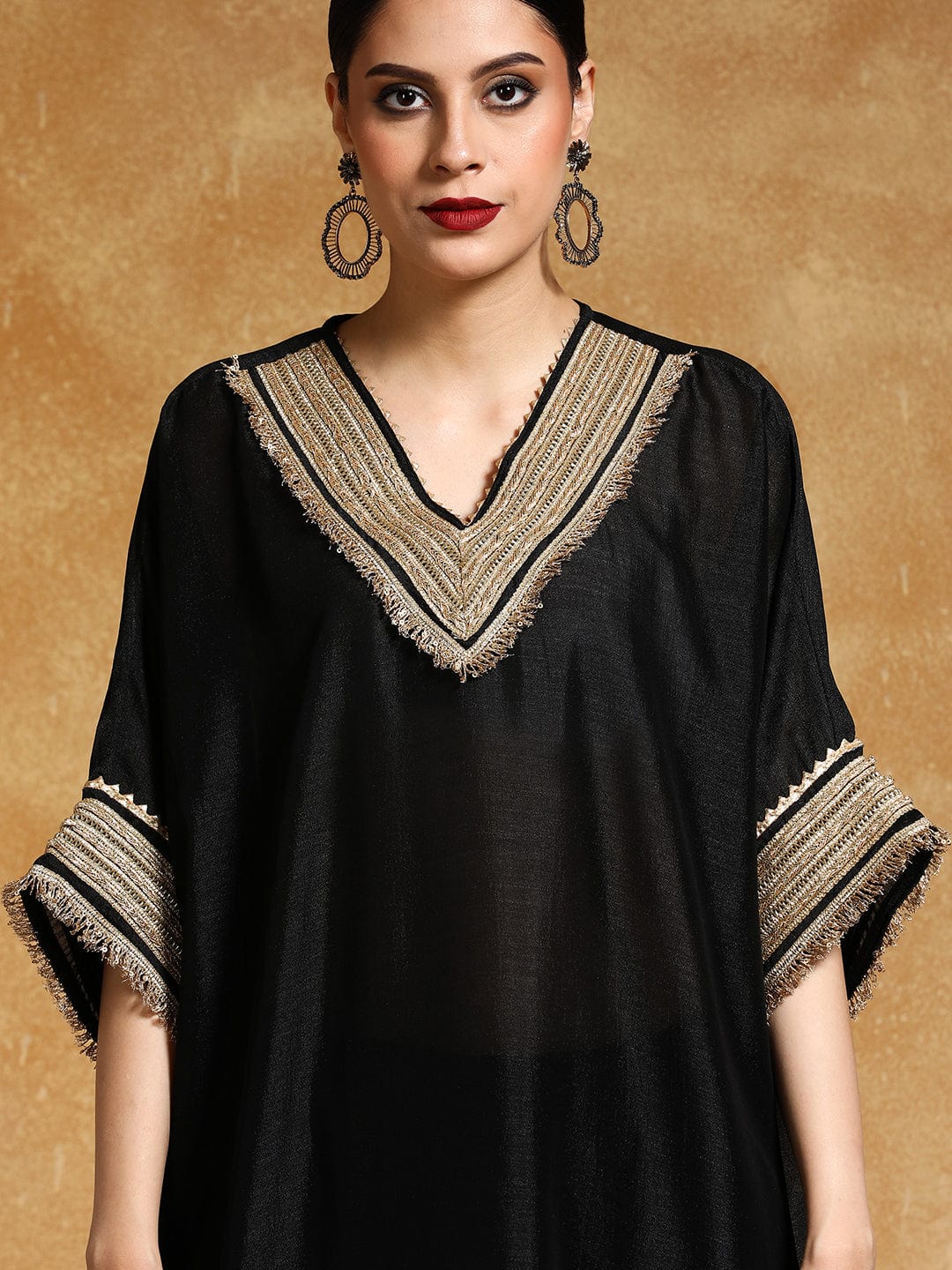 Varanga Women-Zari Embroidered Lace Neck Flared Kaftan With Trouser