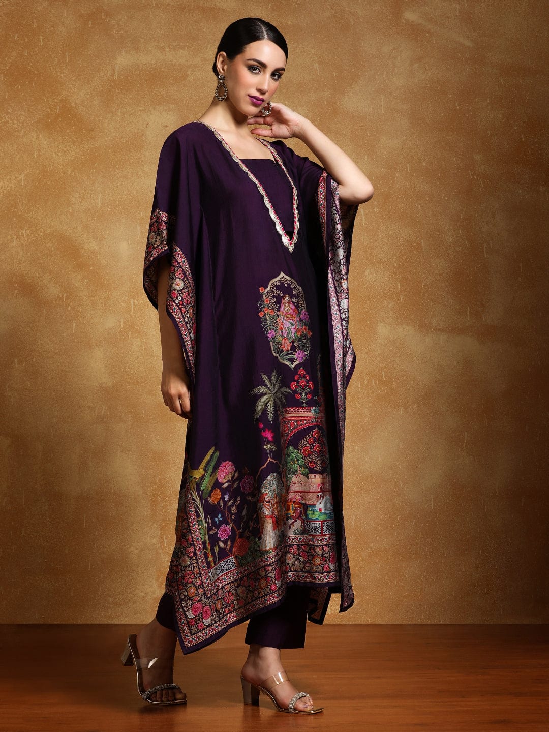 Varanga Women-Zari & Sequin Detailed Ethnic Printed Flared Kaftan With Trouser