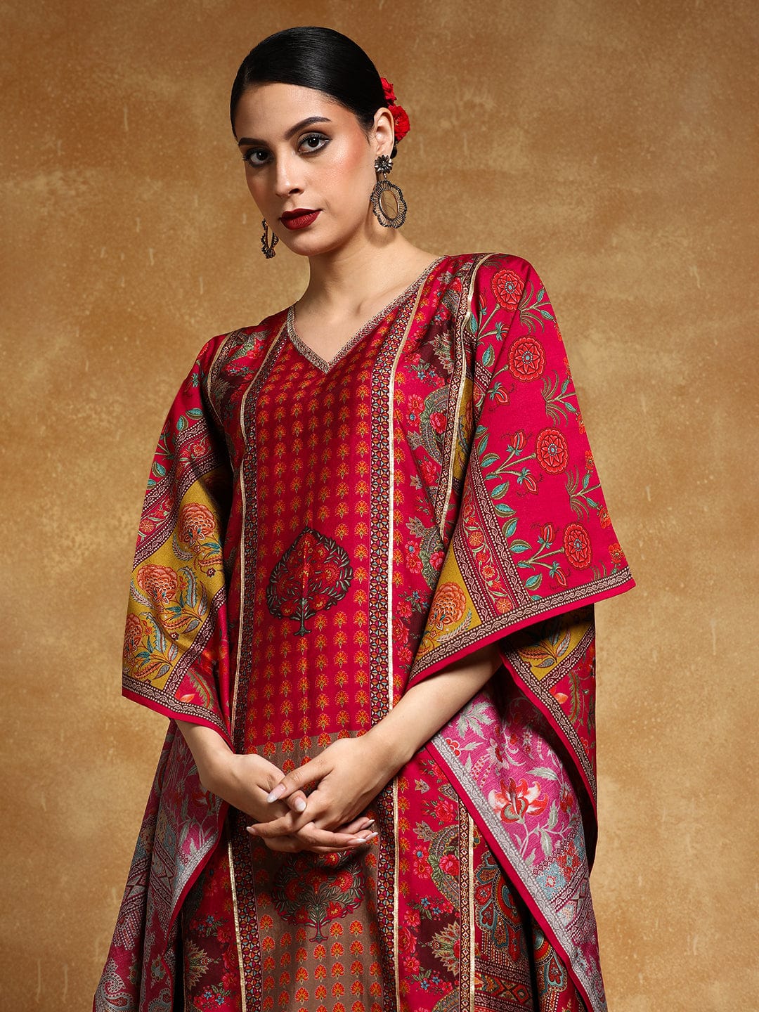 Gota Detailed Ethnic Floral Printed Kaftan & Trouser