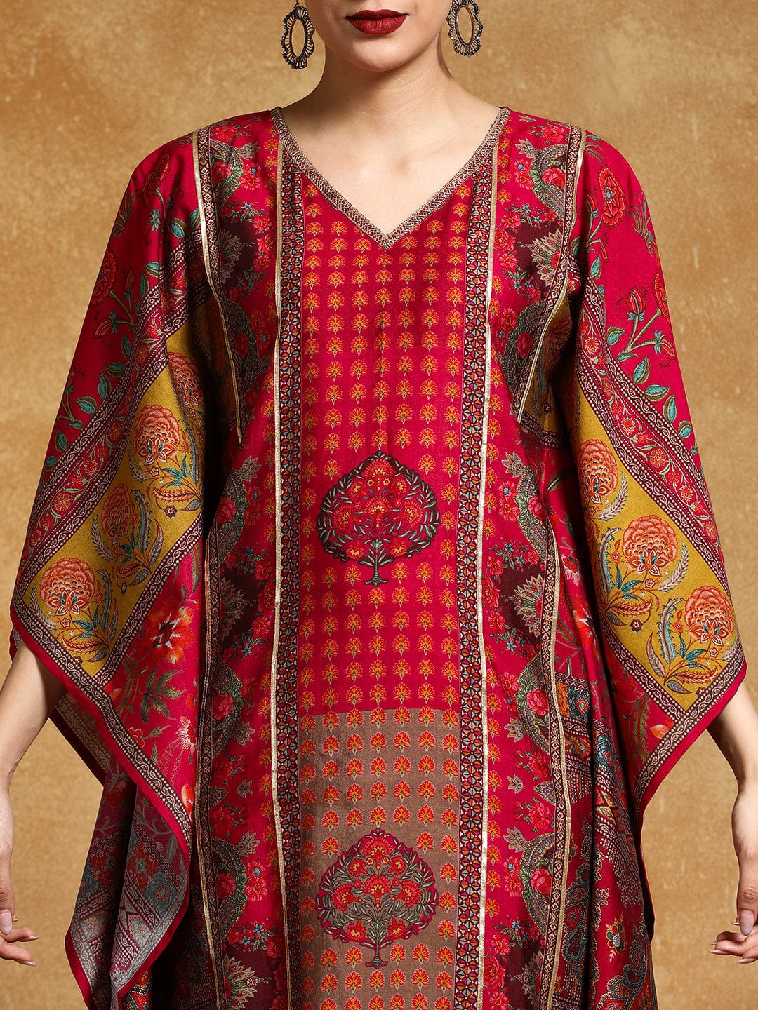 Gota Detailed Ethnic Floral Printed Kaftan & Trouser