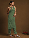 Green Solid Halter Neck Kurta Set
