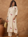 Flamingo embroidered kurta paired with solid trousers